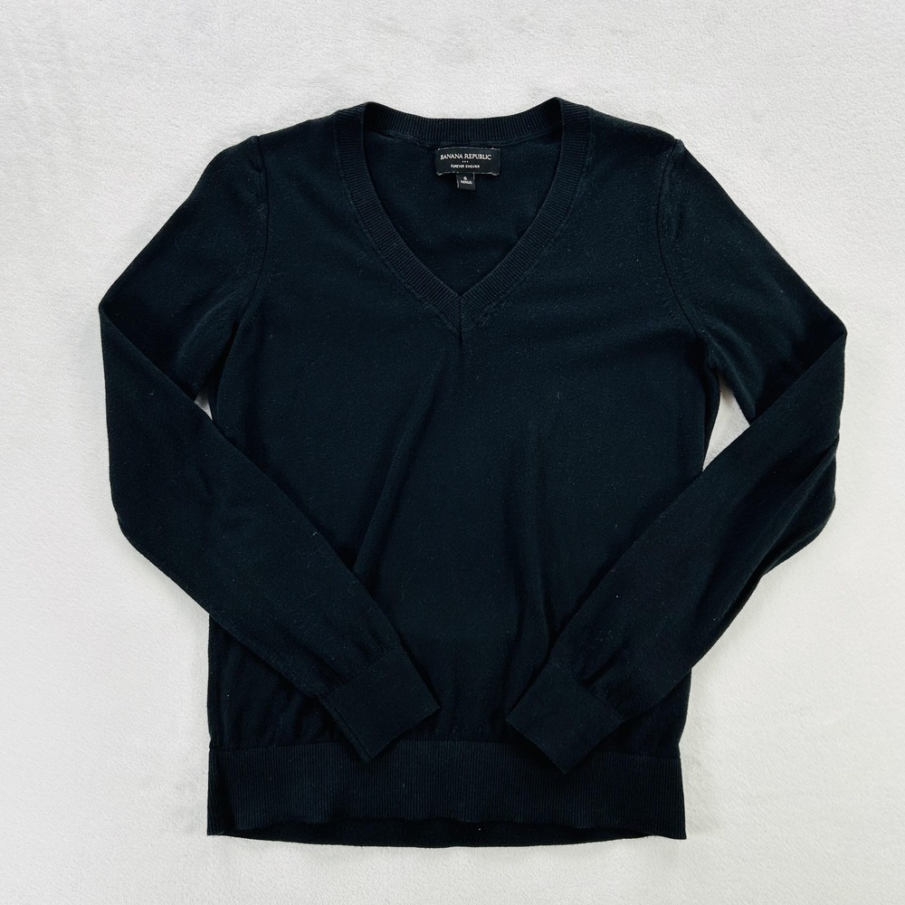 Banana Republic Sweater Womens Small Black Forever V Neck Long Sleeve Knit